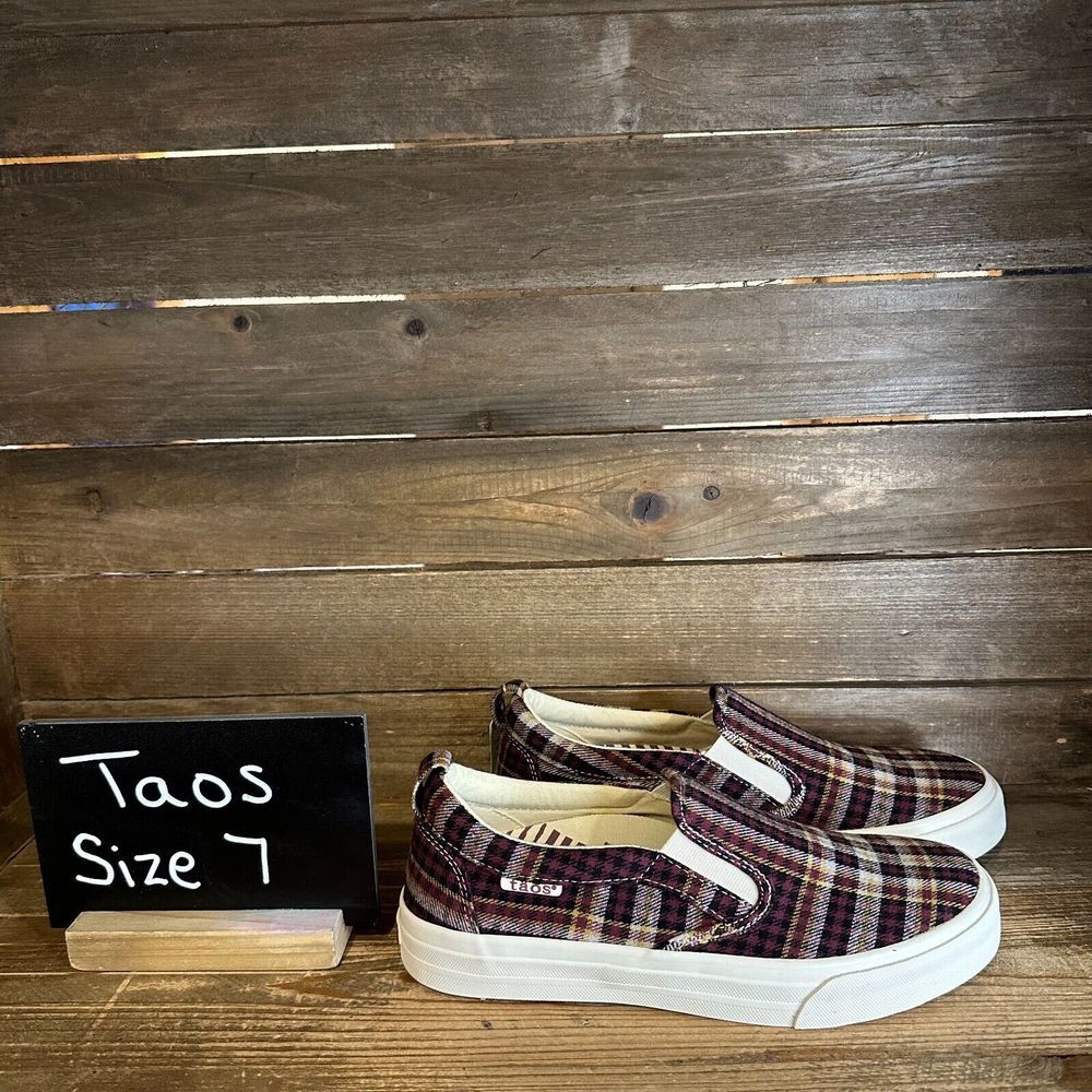 New‎ Womens Taos Rubber Soul Plaid Canvas Casual Slip On Sneakers Shoes Size 7 M